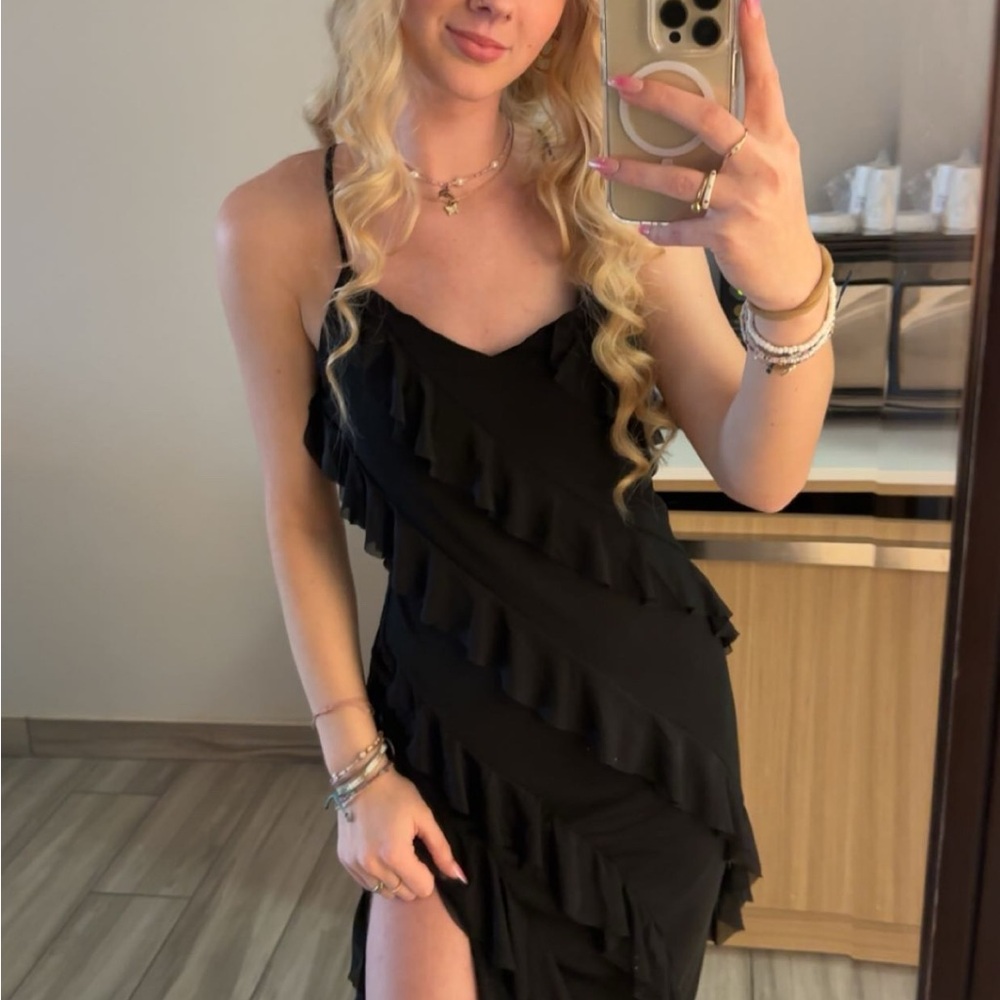 Sincerely Jules Black Asymmetrical Ruffle Dress